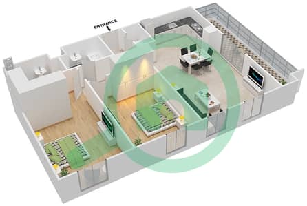 المخططات الطابقية لتصميم النموذج B-1A شقة 2 غرفة نوم - رفلكشن