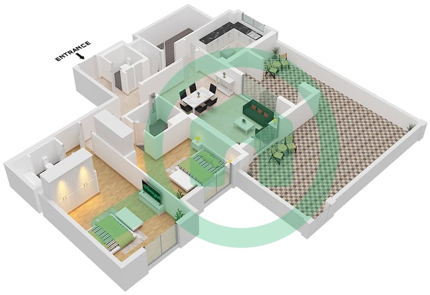 Камар 8 - Апартамент 2 Cпальни планировка Единица измерения 02 FLOOR 1 Unit 02 Floor 1 interactive3D