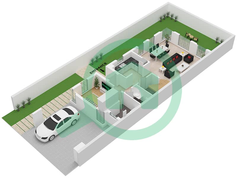 المخططات الطابقية لتصميم النموذج LTH-5G-E تاون هاوس 5 غرف نوم - مونت كارلو Type E-G-5LTH Floor Ground interactive3D