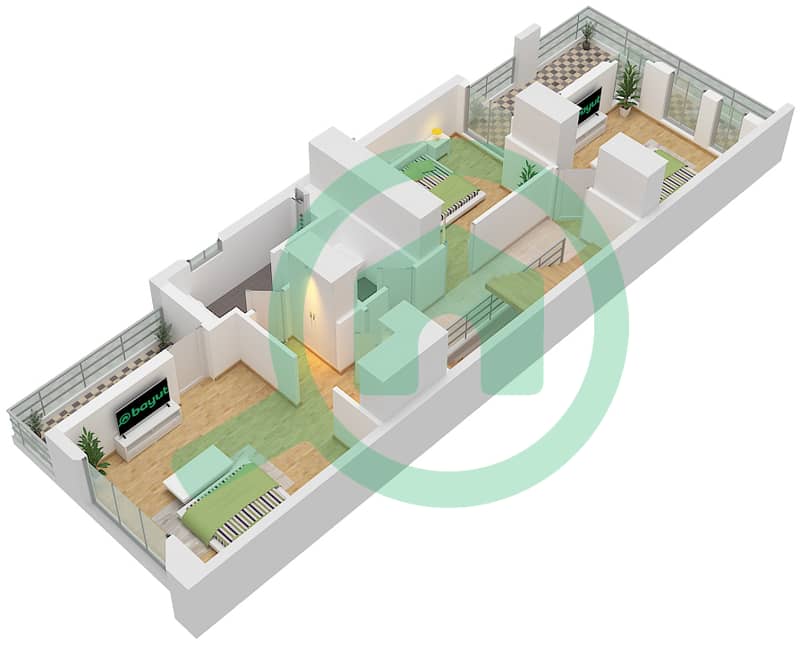 المخططات الطابقية لتصميم النموذج LTH-5G-E تاون هاوس 5 غرف نوم - مونت كارلو Type E-G-5LTH Floor First interactive3D