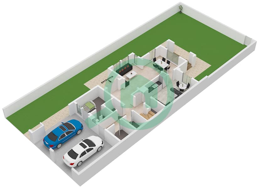 The Springs 3 - Grundriss für 3 Schlafzimmer Villa Typ/Einheit 2 / UNIT END Type 2 Unit End Floor Ground interactive3D