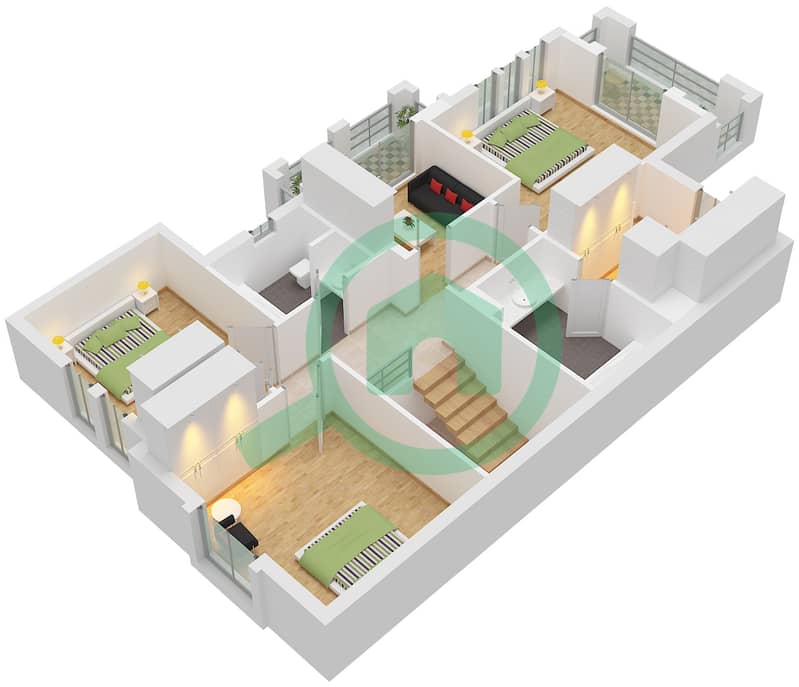 The Springs 3 - Grundriss für 3 Schlafzimmer Villa Typ/Einheit 2 / UNIT END Type 2 Unit End Floor First interactive3D