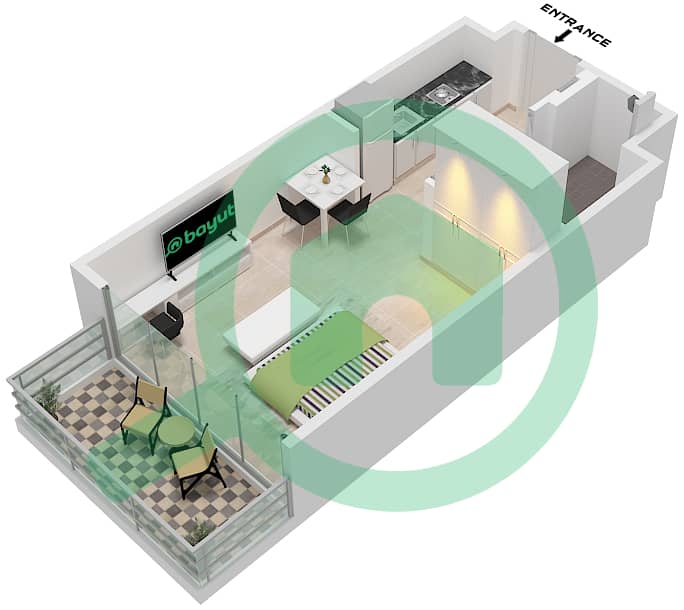 المخططات الطابقية لتصميم النموذج A شقة استوديو - عزيزي جراند Type A interactive3D