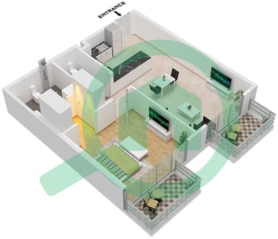 المخططات الطابقية لتصميم النموذج B شقة 1 غرفة نوم - عزيزي جراند