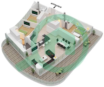 DAMAC 海湾大厦 B 座 - 3 卧室公寓类型B戶型图
