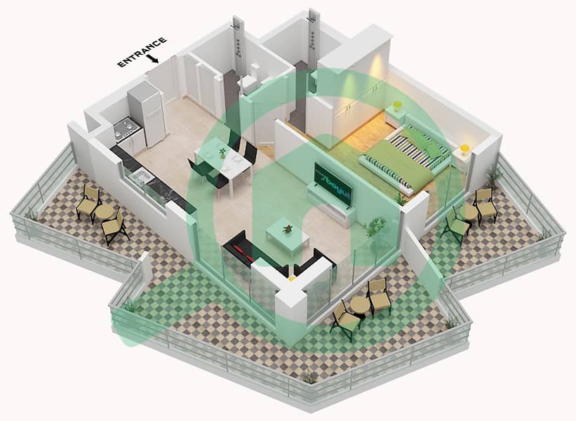 宾格蒂之门公寓大楼 - 1 卧室公寓单位08 FLOOR 4戶型图 Unit 08 Floor 4 interactive3D