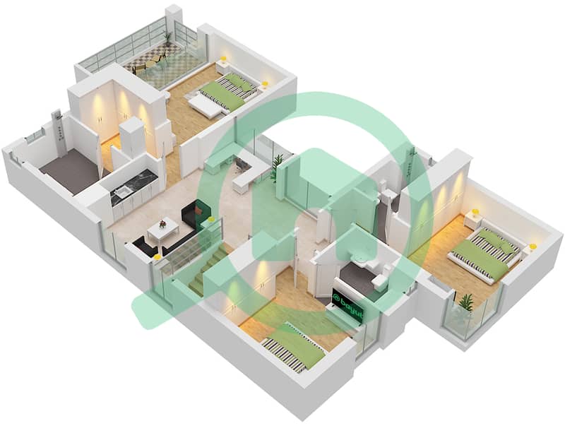 المخططات الطابقية لتصميم النموذج / الوحدة A / UNIT CORNER فیلا 4 غرف نوم - مروج الفرجان غرب Type A Unit Corner Floor First interactive3D