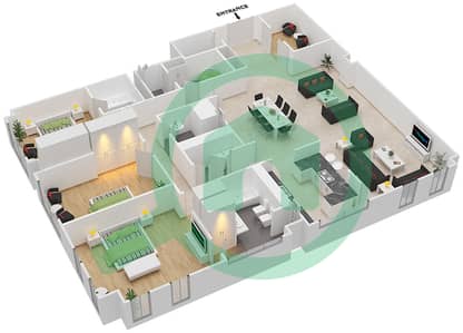 莱姆斯通大楼 - 3 卧室公寓类型3A戶型图