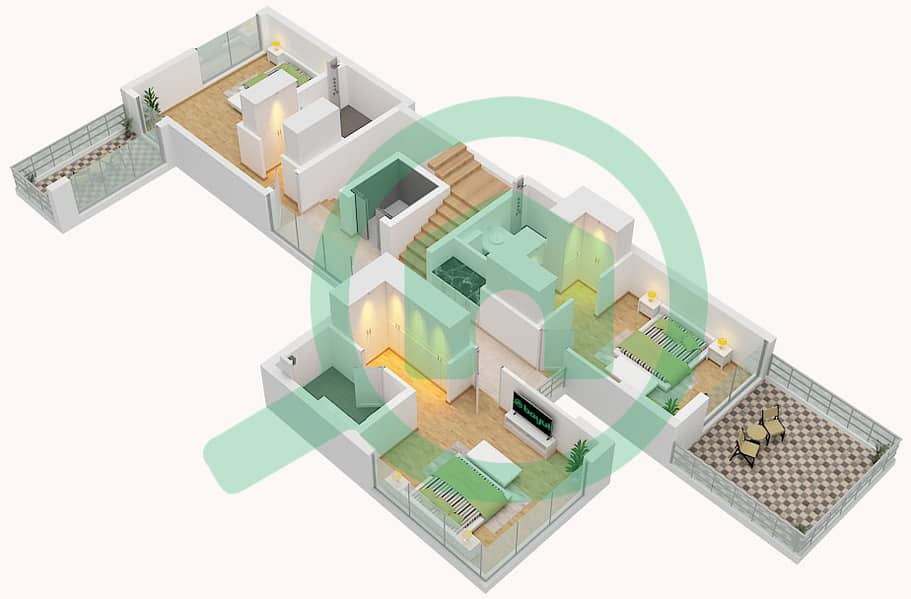 المخططات الطابقية لتصميم النموذج A فیلا 5 غرف نوم - سيلورا ريزيدنسز Type A Floor First interactive3D