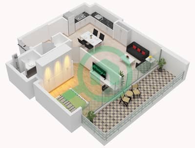 المخططات الطابقية لتصميم النموذج 2 شقة 1 غرفة نوم - بن غاطي ابيكس