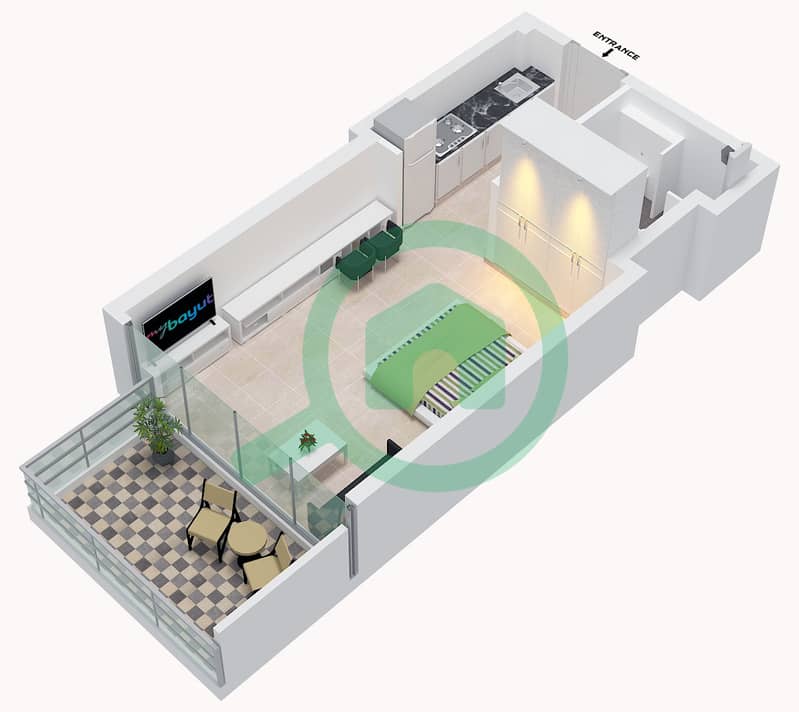 Binghatti Apex - 单身公寓类型2戶型图 interactive3D