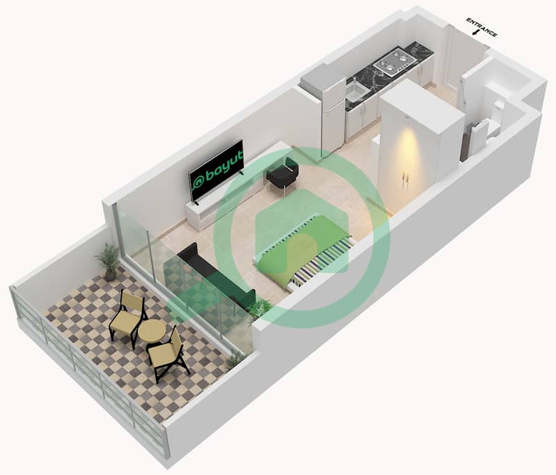 المخططات الطابقية لتصميم النموذج 02 شقة استوديو - بن غاطي روبي Type 02 interactive3D