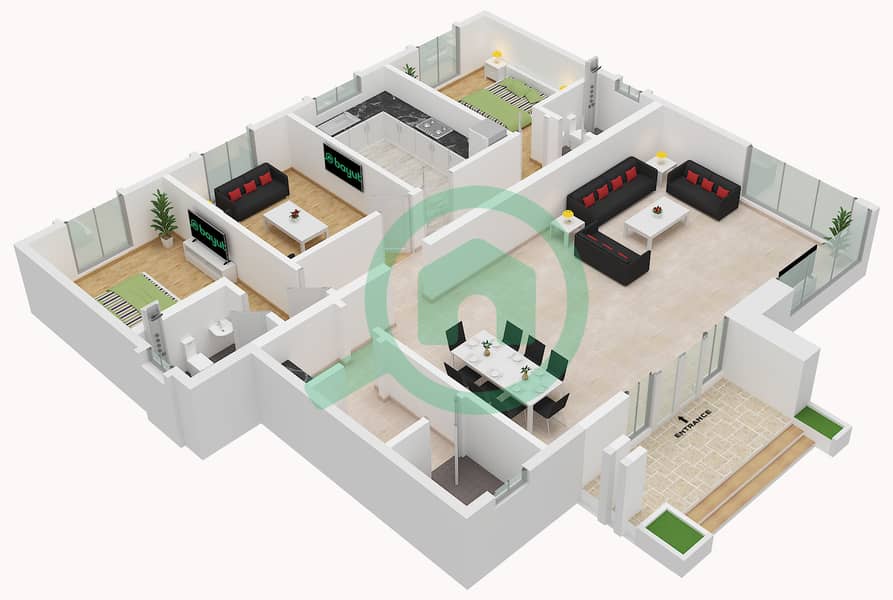 Al Suyoh - 2 Bedroom Villa Type A Floor plan Type A Floor Ground interactive3D