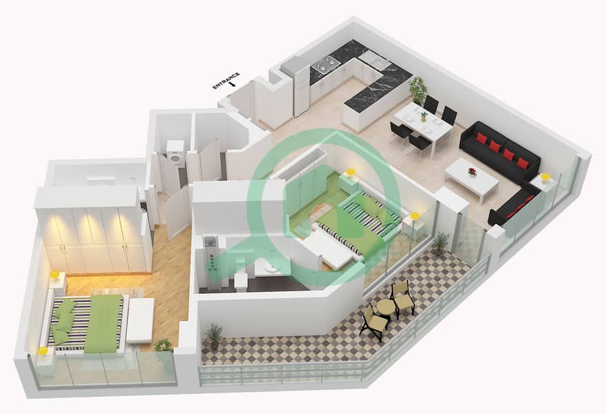 Rose Gardens 3 - 2 Bedroom Apartment Unit 06 FLOOR 2-7 Floor plan Unit 06 Floor 2-7 interactive3D