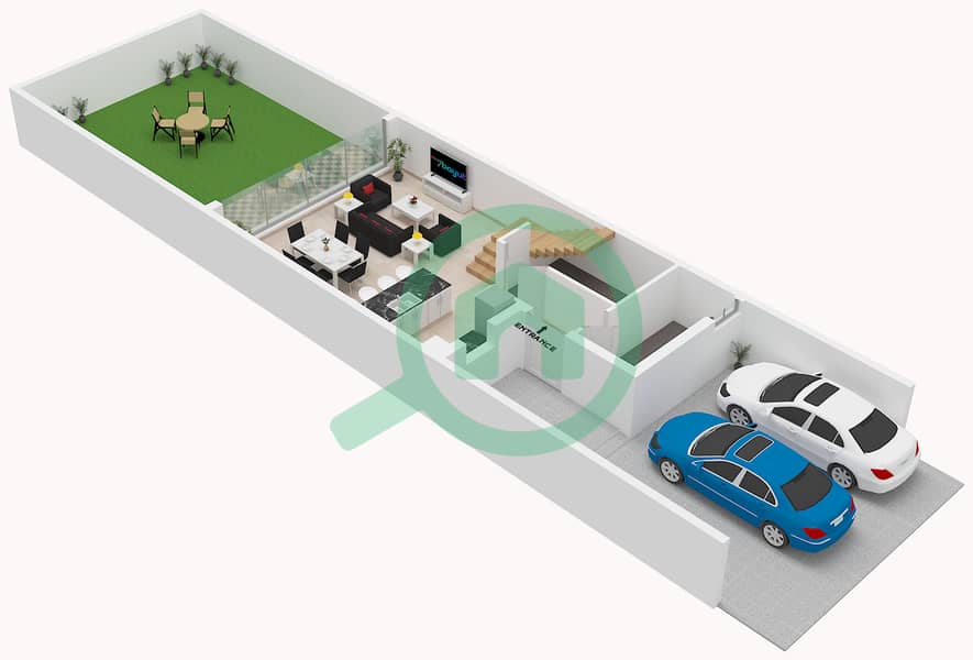 Santorini - Planimetria del piano di 3 Camere Villetta a schiera Tipo LTH-3A-M Type LTH-3A-M Floor Ground interactive3D