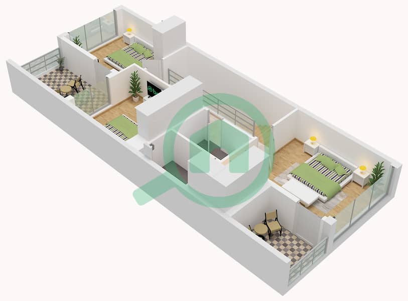Santorini - Planimetria del piano di 3 Camere Villetta a schiera Tipo LTH-3A-M Type LTH-3A-M Floor First interactive3D