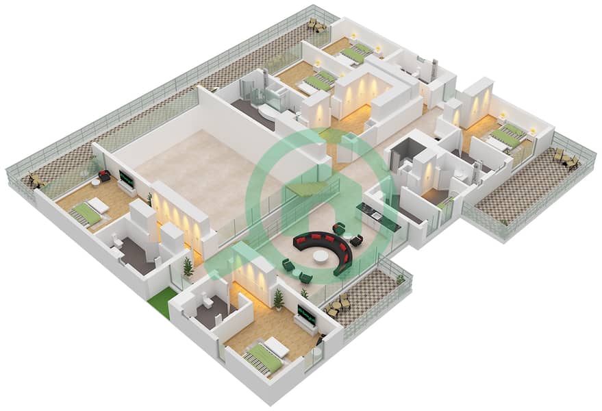 المخططات الطابقية لتصميم النموذج / الوحدة C / UNIT 6 فیلا 6 غرف نوم - باي فيلاز Type C Unit 6 Floor First interactive3D