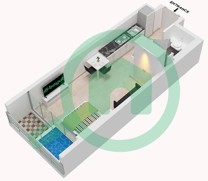 المخططات الطابقية لتصميم النموذج / الوحدة B / UNIT 15 FLOOR 1 شقة استوديو - بيس لاجونز من بيس هومز Type B Unit 15 Floor 1 interactive3D