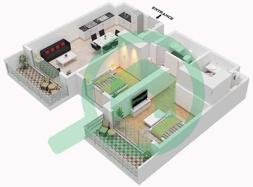 Unit 02 Floor Podium 1-5,Floor 1-17 Sunrise Bay Tower 1 - Planimetria del piano di 2 Camere Appartamento Unità 02 FLOOR PODIUM 1-5 Unit 02 Floor Podium 1-5,Floor 1-17 interactive3D