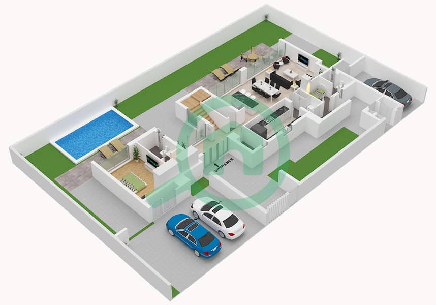 Тилал Аль Фурджан - Вилла 4 Cпальни планировка Тип B Type B Floor Lower interactive3D