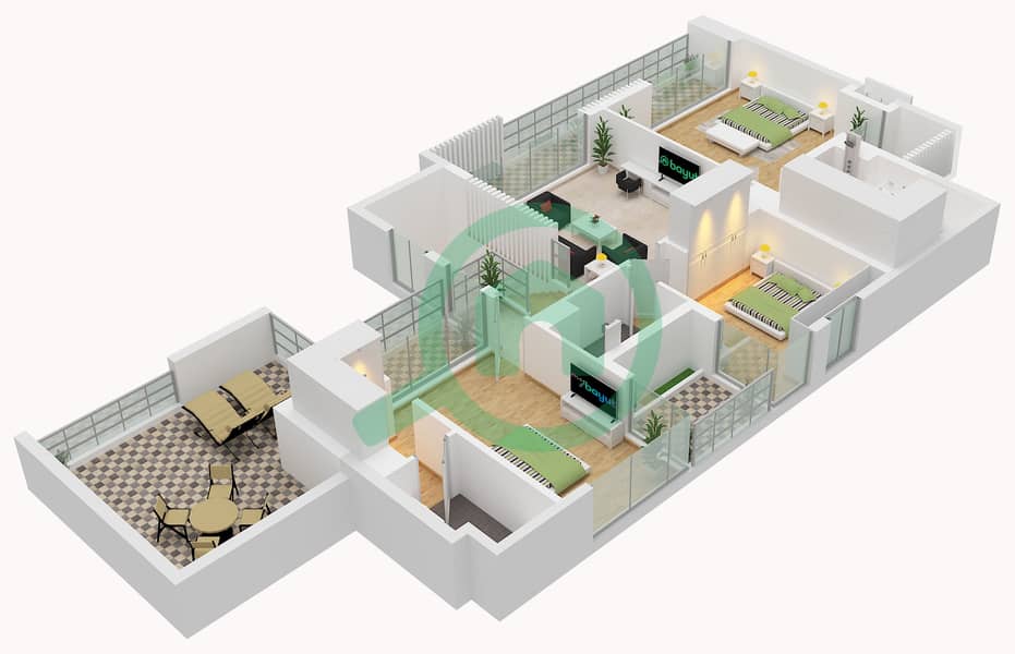 Тилал Аль Фурджан - Вилла 4 Cпальни планировка Тип B Type B Floor Upper interactive3D