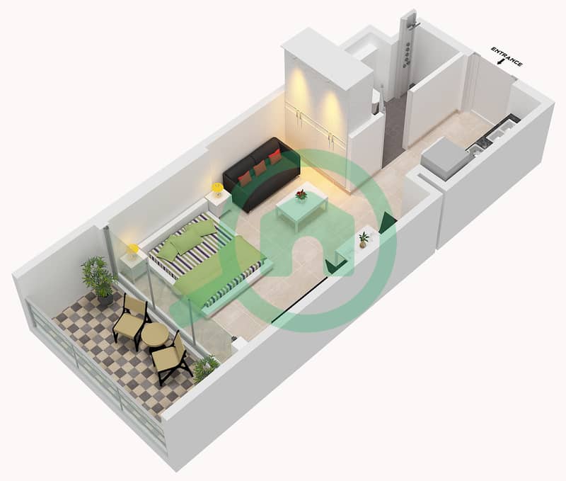 المخططات الطابقية لتصميم النموذج / الوحدة A / UNIT 9,11 FLOOR 1 شقة استوديو - سامانا هيلز ساوث برج A Type A Unit 9,11,13,15,17,18,19,21,23 Floor 1 interactive3D