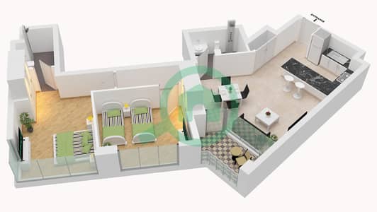المخططات الطابقية لتصميم النموذج B شقة 2 غرفة نوم - ماج 535