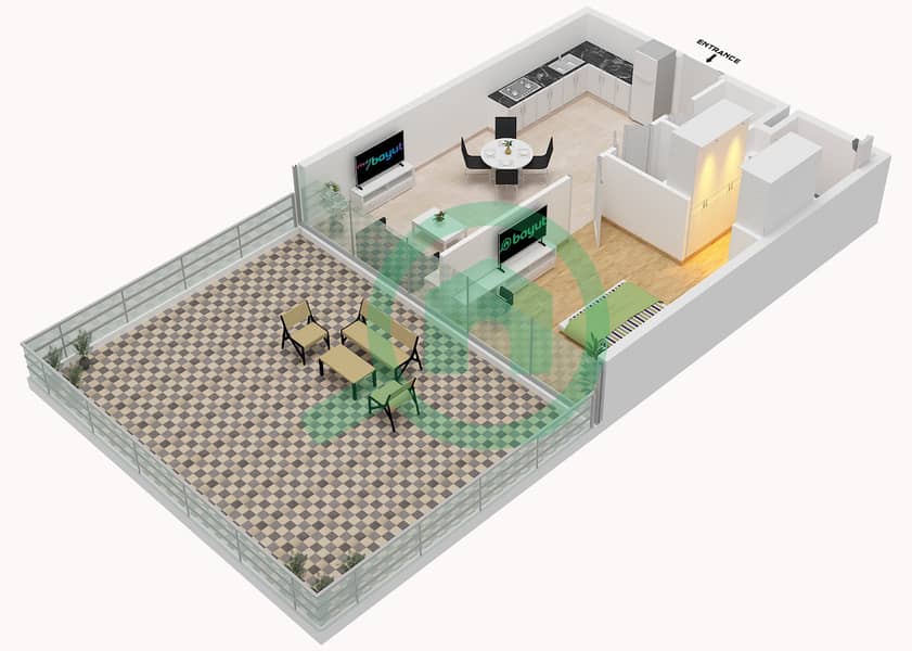المخططات الطابقية لتصميم النموذج A شقة 1 غرفة نوم - ذا بلايس باي بريستيج وان Type A interactive3D