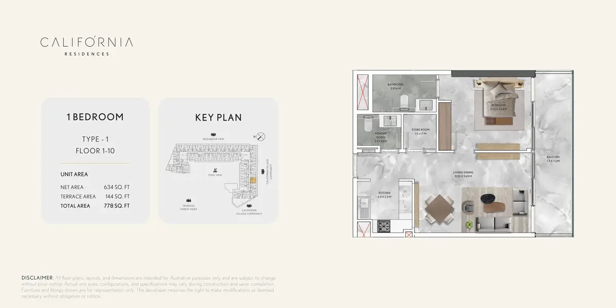1 BR floor plan