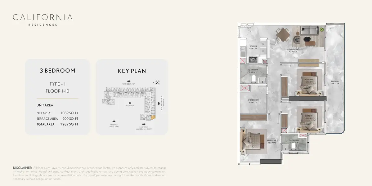 3 BR floor plan