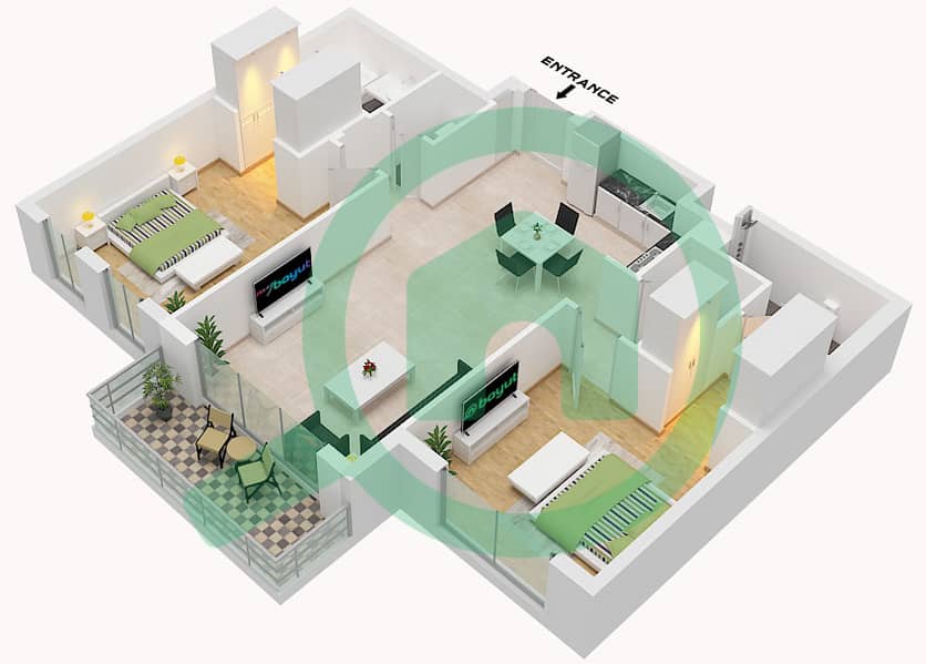 Сады Голландии - Апартамент 2 Cпальни планировка Тип D Type D interactive3D