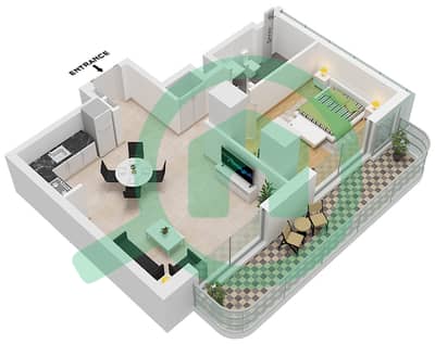 Azizi Jewel - 1 卧室公寓类型16 FLOOR 2-7戶型图