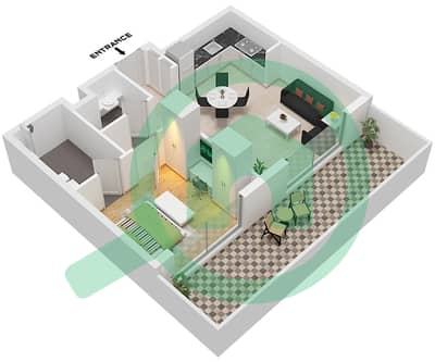 Azizi Jewel - 1 卧室公寓单位13,14,26 FLOOR 1戶型图