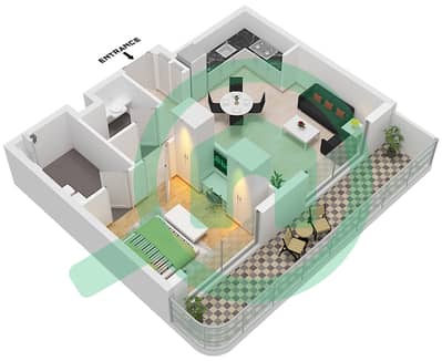 Azizi Jewel - 1 卧室公寓单位8,15 FLOOR 2-7戶型图