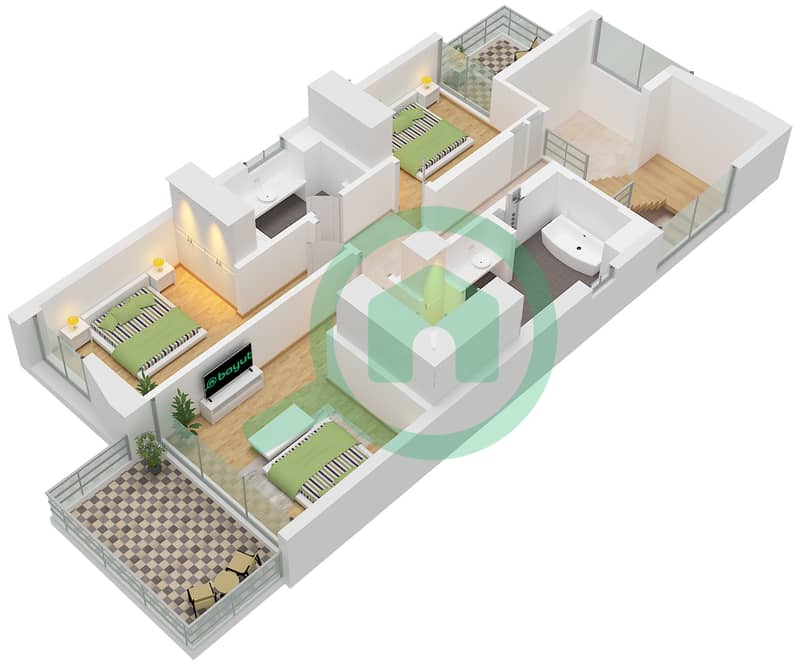 Type D Floor First المخططات الطابقية لتصميم النموذج D فیلا 3 غرف نوم - عقارات ذا إيكرز Type D Floor First interactive3D