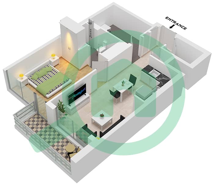 The Crest Tower C - 1 Bedroom Apartment Type/unit A /UNIT 10,14 FLOOR 17-34 Floor plan Type A Unit 10,14 Floor 17-34 interactive3D