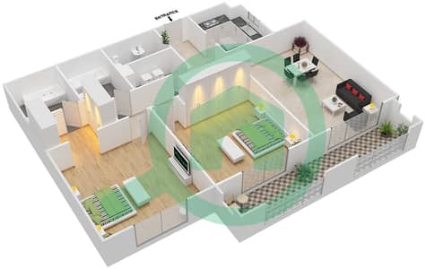 喷泉公寓 - 2 卧室公寓类型／单位B/4戶型图