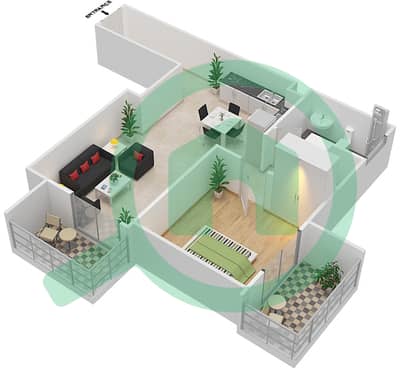 المخططات الطابقية لتصميم النموذج / الوحدة 2B/302 شقة 1 غرفة نوم - مرتفعات بلغرافيا 1