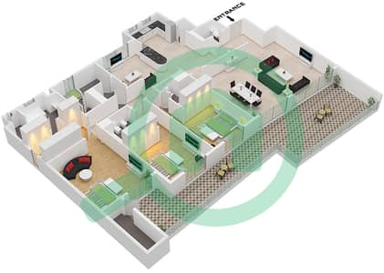 Terraced Apartments - Grundriss für 3 Schlafzimmer Wohnung Typ APPENDIX-B