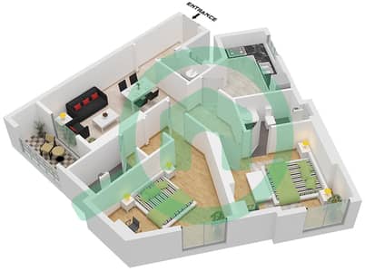 Nuaimia Two Tower - 2 卧室公寓单位01 FLOOR 1戶型图