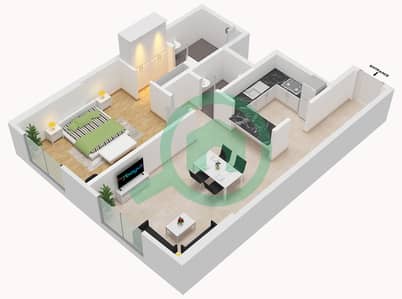 المخططات الطابقية لتصميم الوحدة 06 شقة 1 غرفة نوم - برج دنيا
