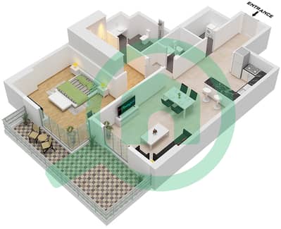 المخططات الطابقية لتصميم النموذج C شقة 1 غرفة نوم - أبراج الخور - عجمان