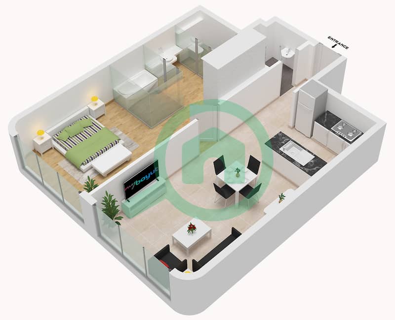 Trillium Heights - 1 卧室公寓类型B戶型图 Type B interactive3D