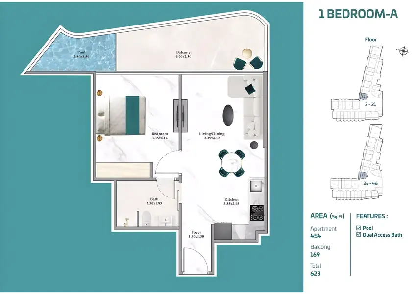 1 BR floor plan