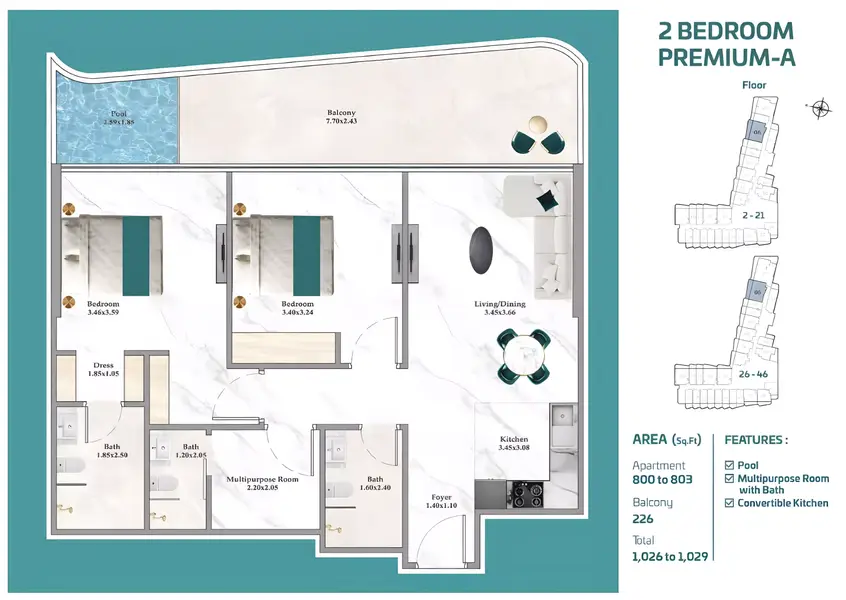 2 BR floor plan