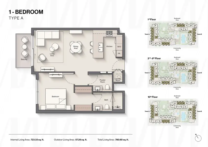 1 BR floor plan