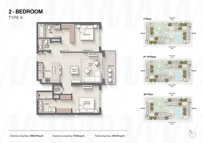 2 BR floor plan