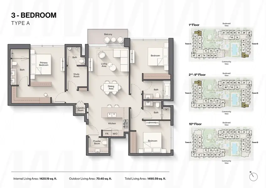 3 BR floor plan