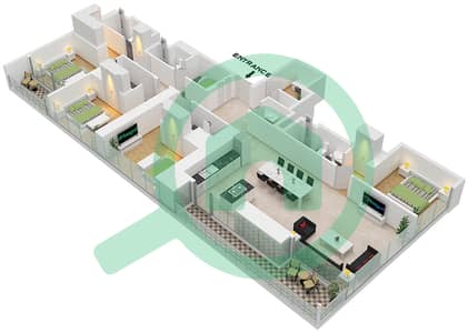 المخططات الطابقية لتصميم الوحدة E808 شقة 4 غرف نوم - شوبا وان برج E