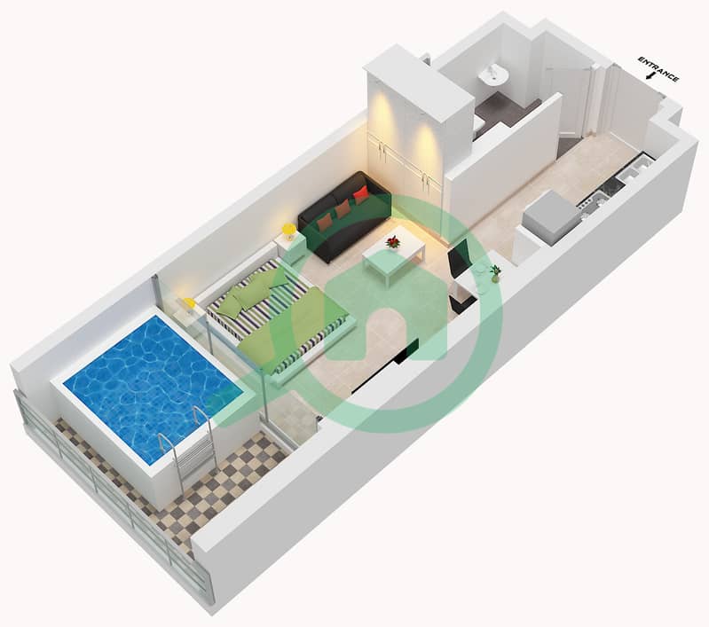 المخططات الطابقية لتصميم الوحدة 16 FLOOR 1 شقة استوديو - سمانا آيفي جاردنز 2 Unit 16 Floor 1 interactive3D